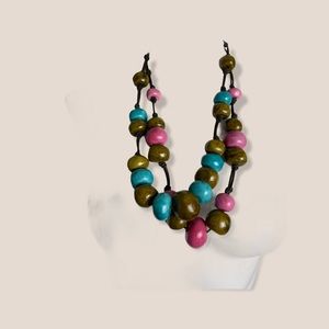 Vintage ceramic pottery set of 2 necklace multi